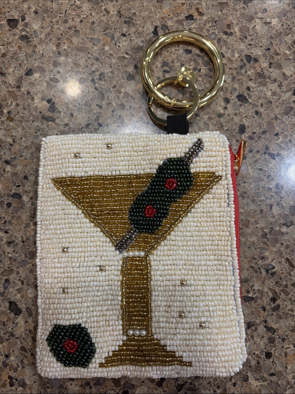 Beaded Martini Key Pouch Wristlet - Cream & Gold